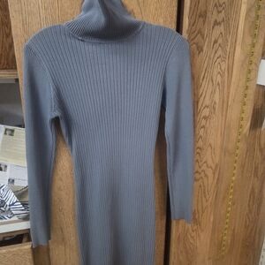 Love Tree Ribbed Turtleneck Long Sleeve Dress in Steel Blue